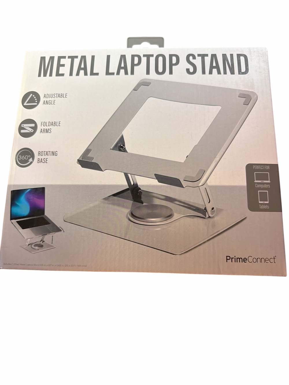 PrimeConnect Metal Laptop Stand 360 Rotating Base NIB Silver